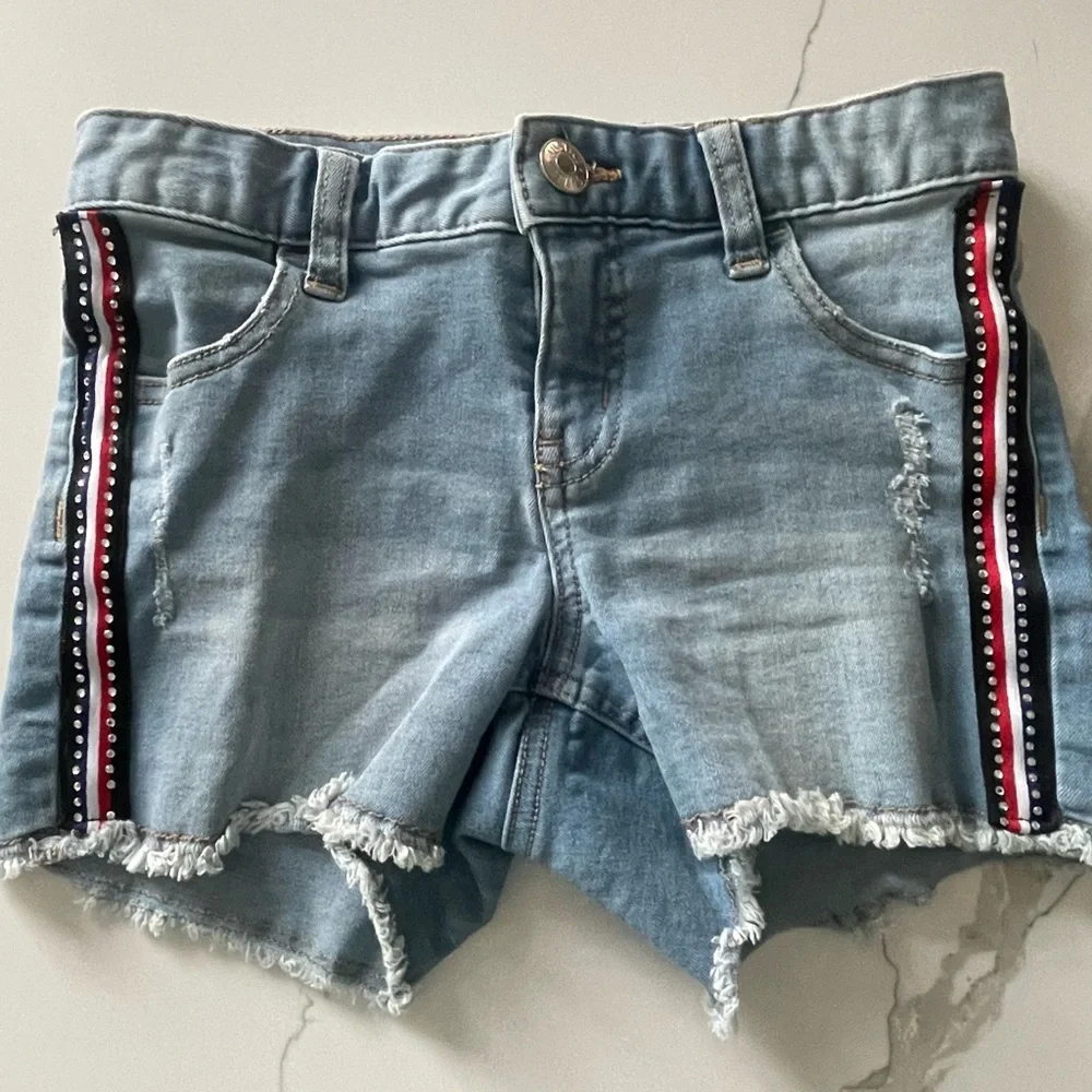 Justice girls denim striped jean shorts 10